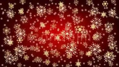 圣诞主题金色雪花在红色背景视频